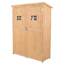 Outsunny Wooden Garden Shed with Two Windows, Tool Storage Cabinet, Outdoor Double Door Organizer 127.5L x 50W x 164H cm, Natural