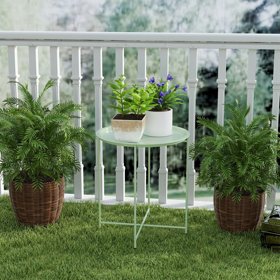 image 1 of Outsunny 46cm Round Garden Table, Small Side Table w/ Removable Tray 