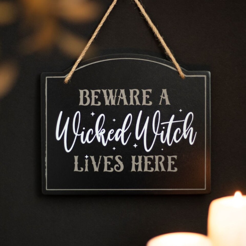 image 1 of Quirky Halloween Hanging Sign Beware A Wicked Witch Lives Here