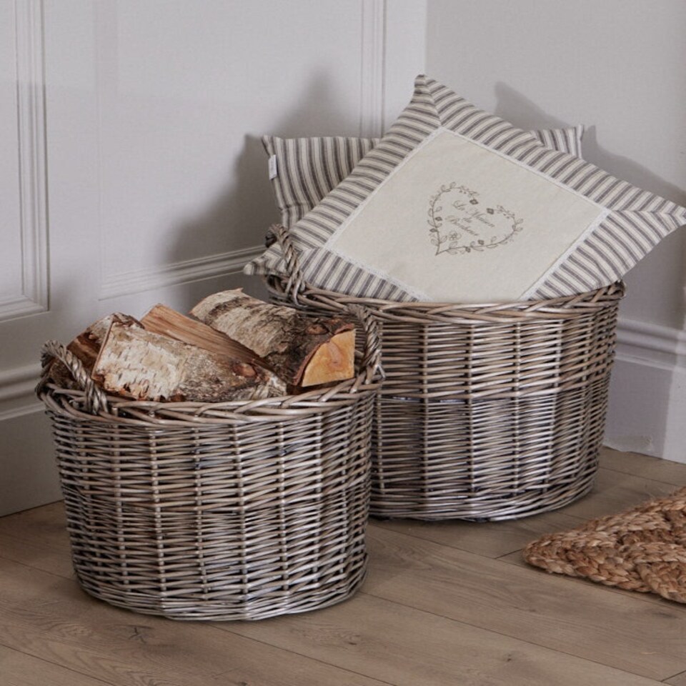 image 1 of Set of Two Willow Log Baskets Grey