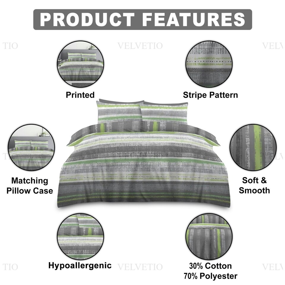image 1 of VELVETIO Ezra Stripe Complete Duvet Cover Set with Fitted Sheet Cosy Quilt Coverlet Multi | King