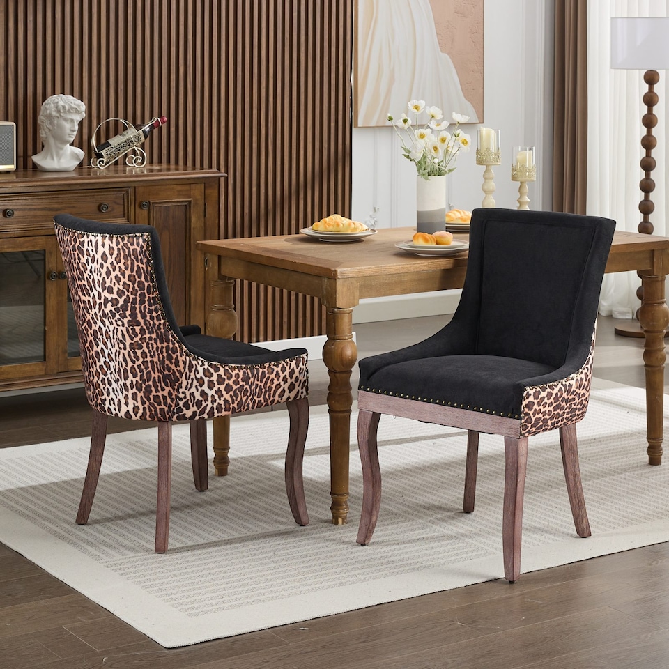 image 1 of Bewley Set of 2 Modern Fabric Dining Chairs with Wooden Legs