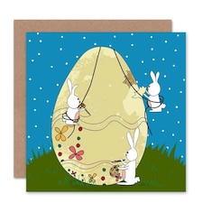 Bunnies Painting Egg Easter Child Kids Card