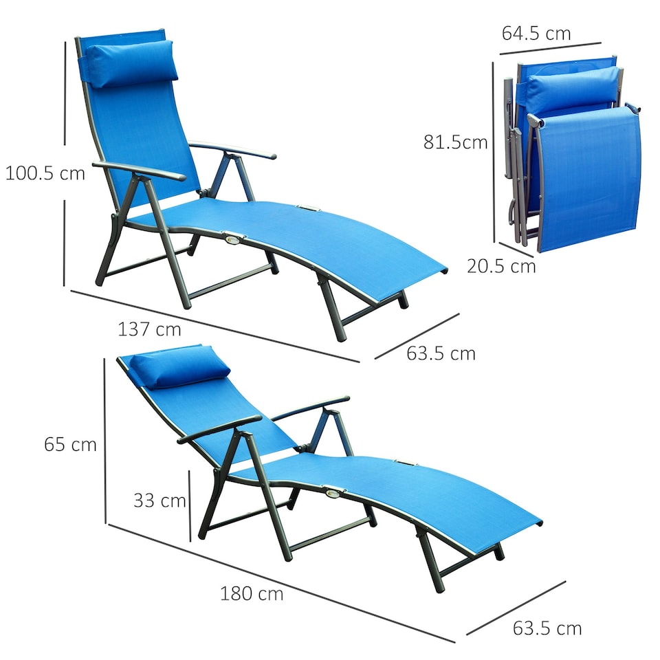 image 1 of Outsunny Sun Lounger Recliner Foldable 7 Levels Texteline Blue