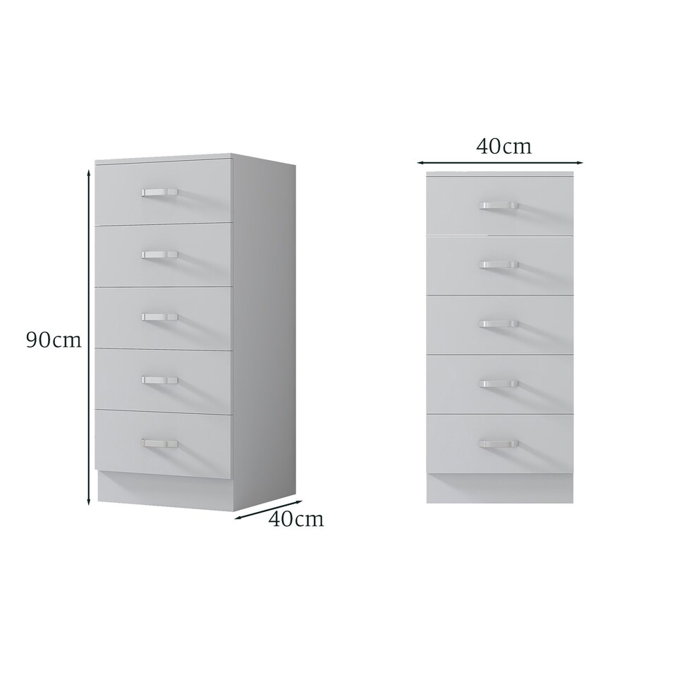 image 1 of FWStyle Tunis 5 Drawer Tallboy Slim Chest Of Drawers - Matt White