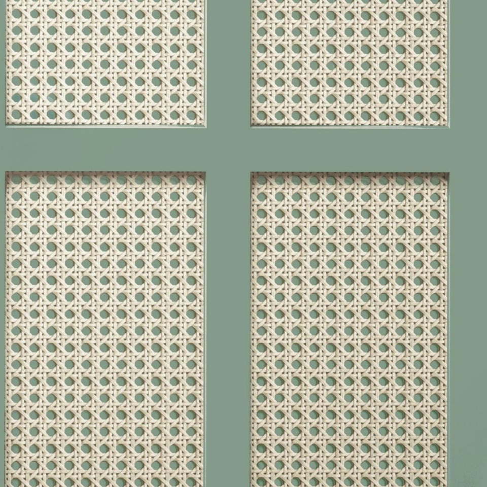 image 1 of Fine Decor Cane Panel Wallpaper - Beige/Sage Green - 10m x 52cm Brown