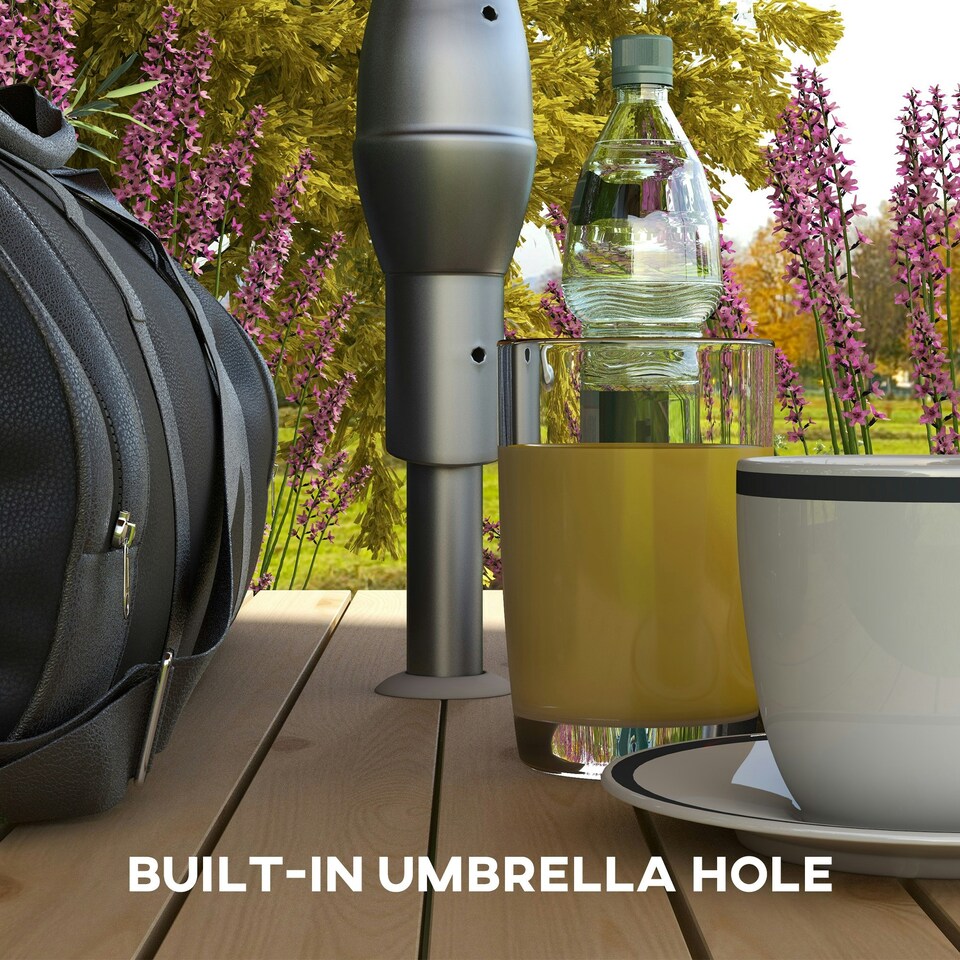 image 1 of Outsunny Folding Camping Table and Chairs with Umbrella Hole, Aluminium Frame