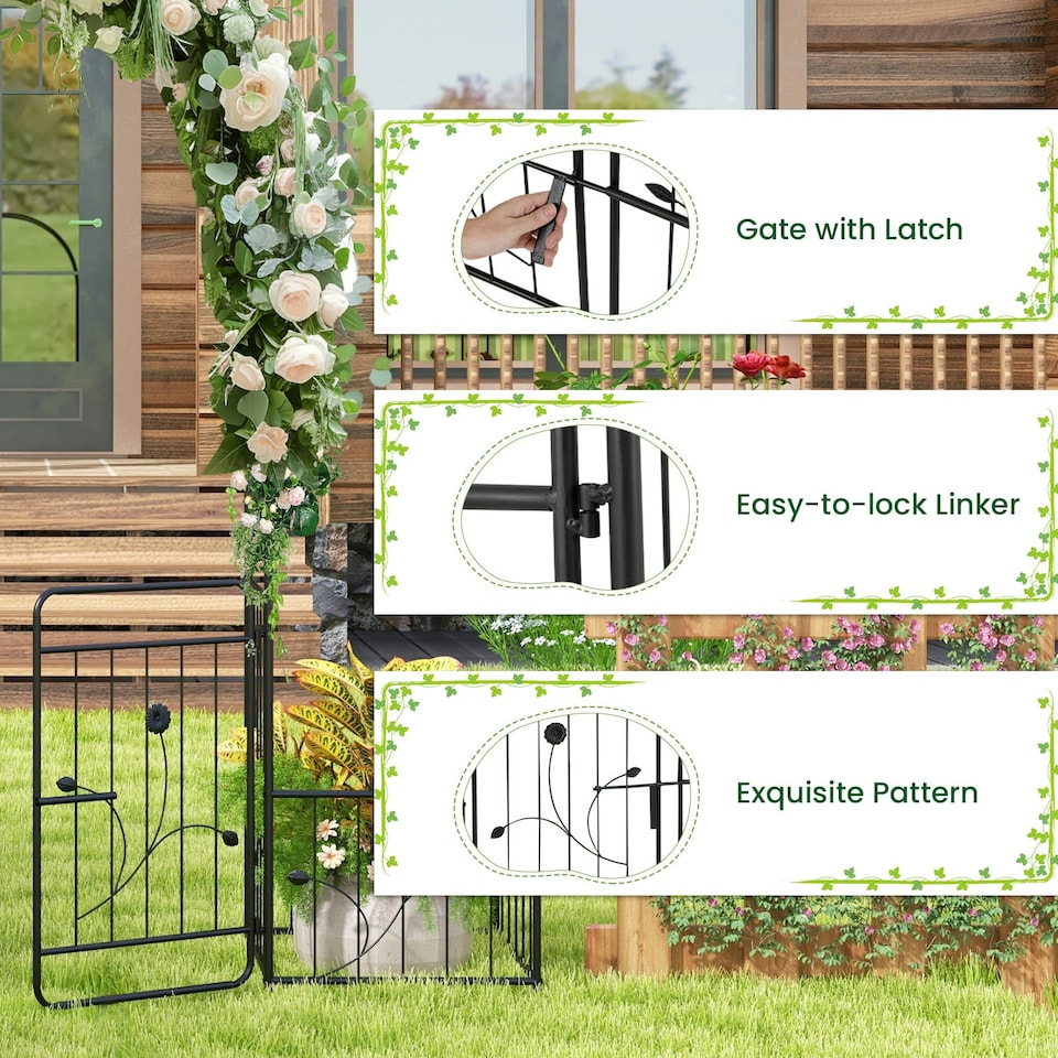 image 1 of COSTWAY Metal Garden Arbor Arch Trellis with 2 Side Planters