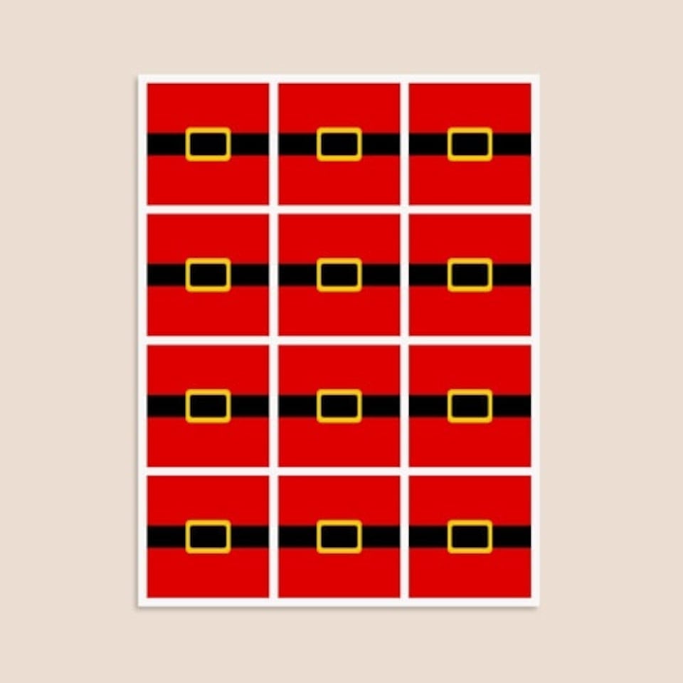 image 1 of Christmas Santa Belt Square Stickers 65mm - Sheet of 12