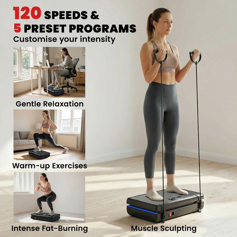 image 1 of SPORTNOW Vibration Plate Exercise Machine with 120 Speed Levels, 5 Programs | Black | Black | 48 x 32 x 13 cm