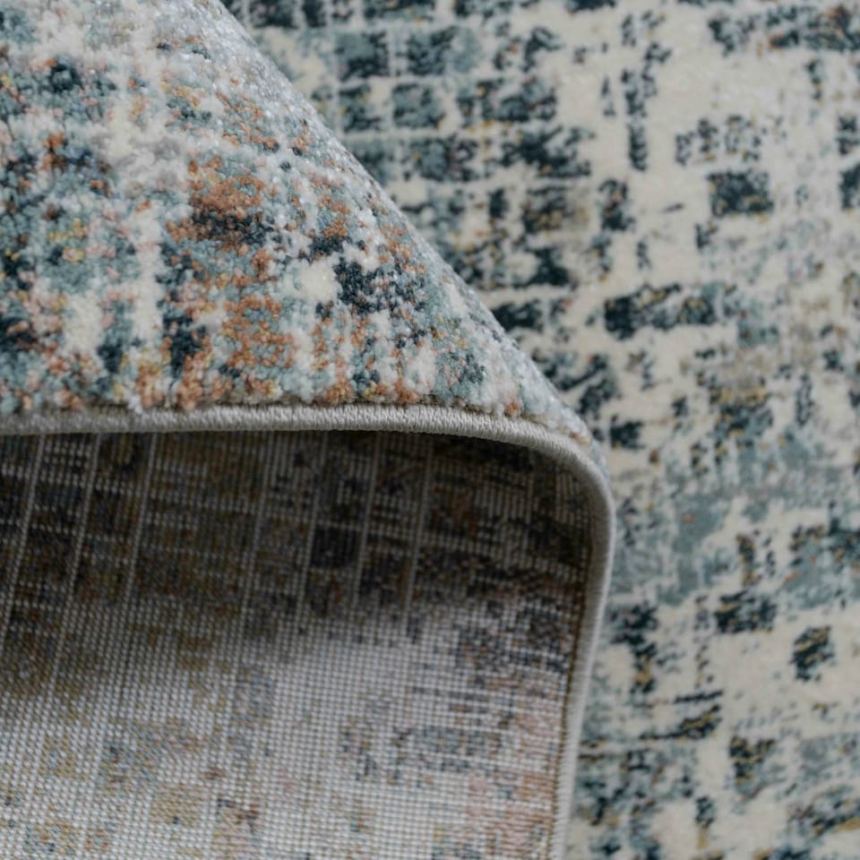 image 1 of KUKOON Beige Blue Abstract Distressed Living Room Area Rug 60cm x 110cm | Blue