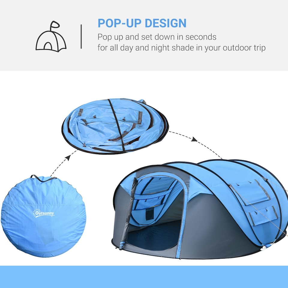 image 1 of Outsunny Camping Tent Dome Pop-up Tent with Windows for 4-5 Person