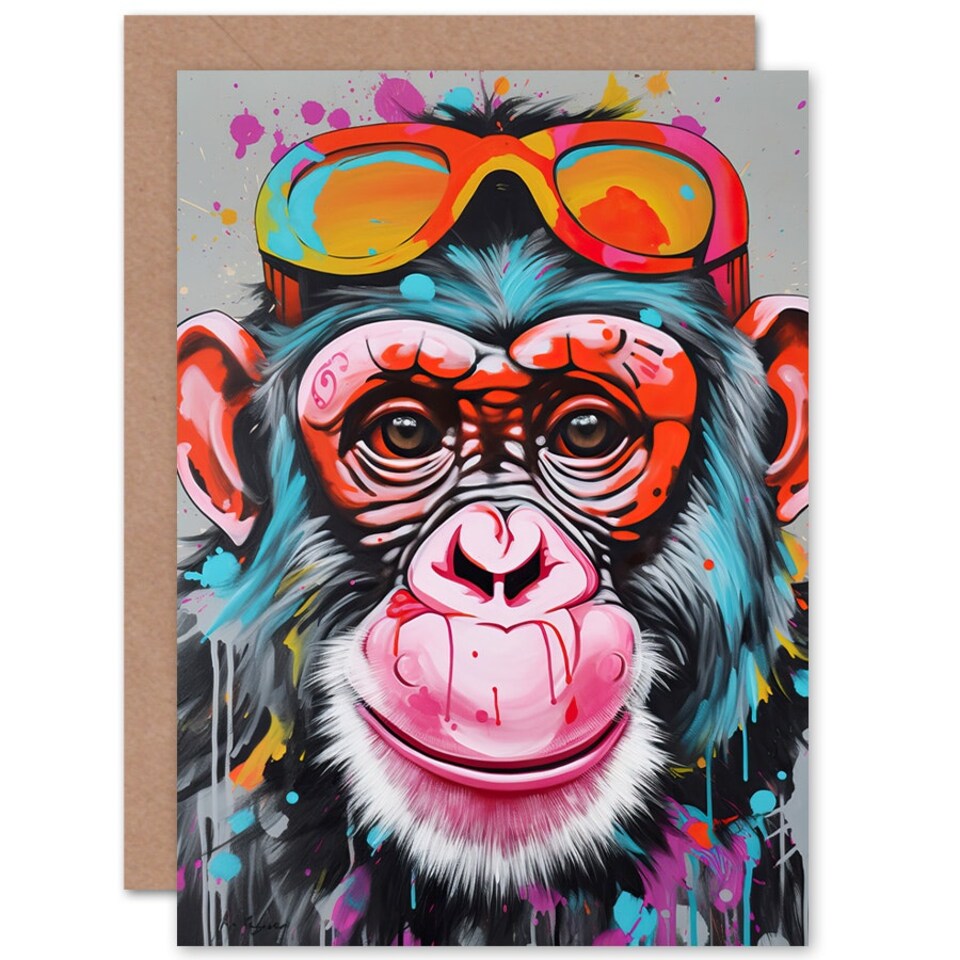 image 1 of Chimp Graffiti Pop Kids Child Kids Birthday Card