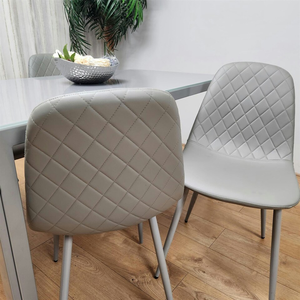 image 1 of Glass Dining table and 4 grey leather chairs Grey Glass Table And 4 Chairs kitchen dining room furniture Grey