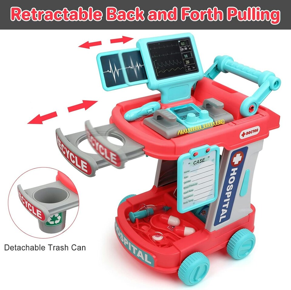 image 1 of Doctor Kit for Kids - 20-Piece Educational Medical Station Trolley Playset with Sounds & Accessories (Coral)