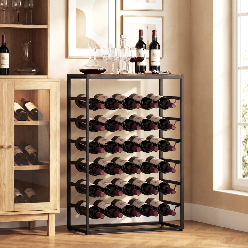 image 1 of HOMCOM 30 Bottles Wine Rack, 6 Tier Wine Storage Holder, Rustic Brown