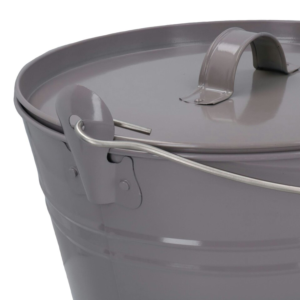 image 1 of Grey Coal Bucket With Lid & 5" Shovel Metal Ash Tidy Bin Coal Fire Log Burner