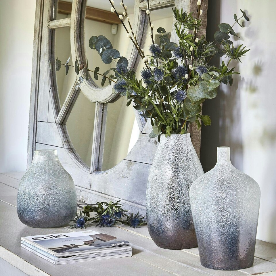 image 1 of Verre Stem Frosted Vase Blue