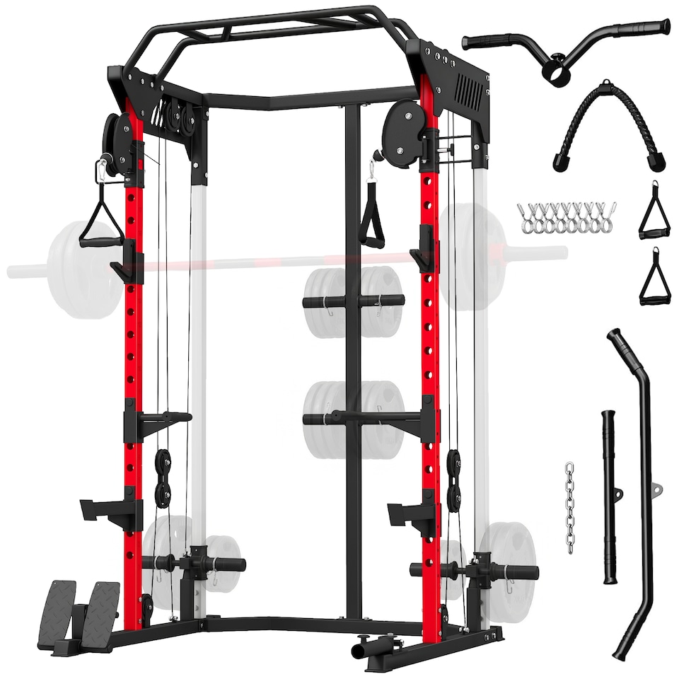 image 1 of SPORTNOW Power Cage Power Rack with Adjustable Cable Pulley System Landmine