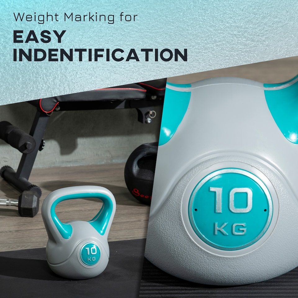 image 1 of SPORTNOW 10kg Kettle Bell with Handle for Home Gym, Light Blue and Grey | Blue | Blue