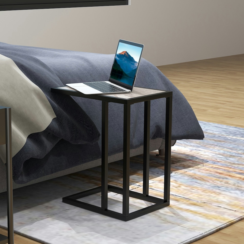 image 1 of HOMCOM C Shape Side Table w/ Wood-Effect Top Grey