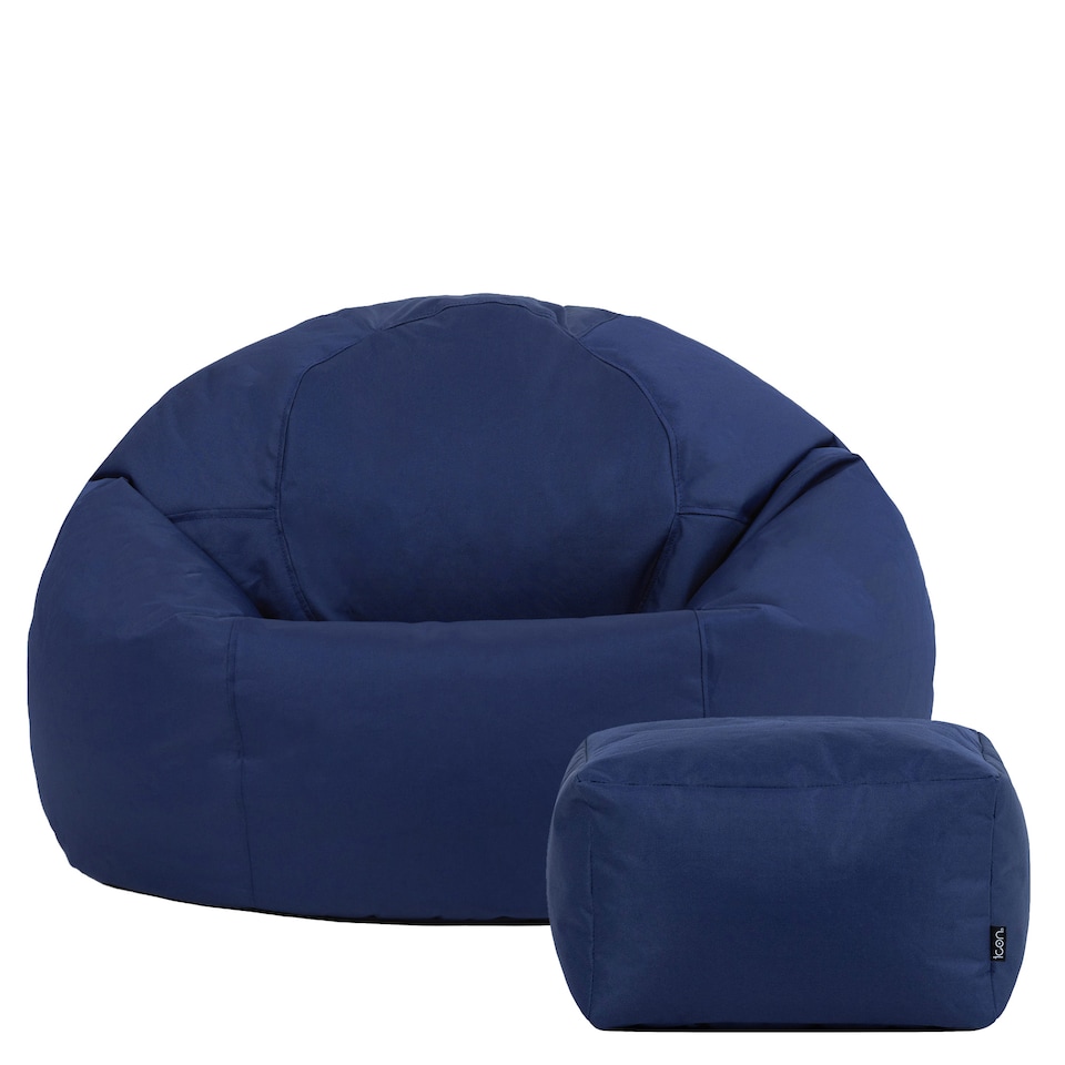 image 1 of icon Kingston Adult Classic Indoor Outdoor Bean Bag & Square Footstool Pouffe Navy
