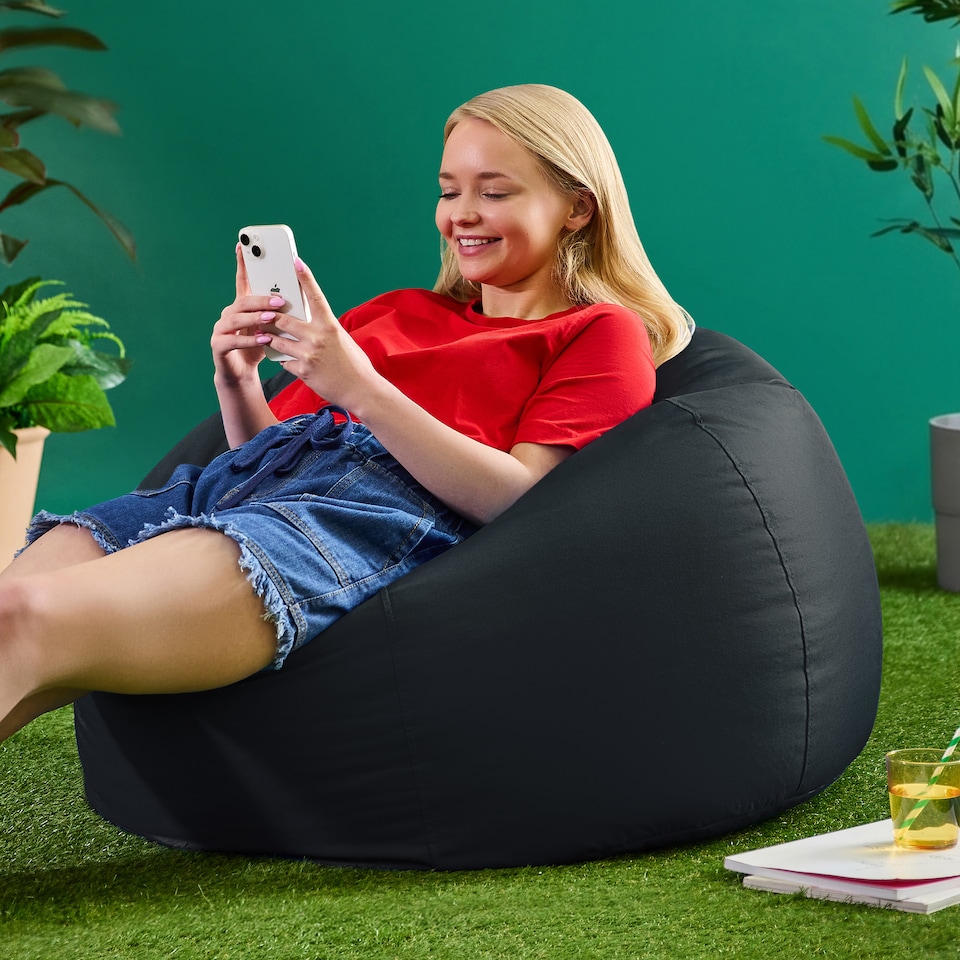 image 1 of icon Kingston Adult Classic Indoor Outdoor Bean Bag & Square Footstool Pouffe Black
