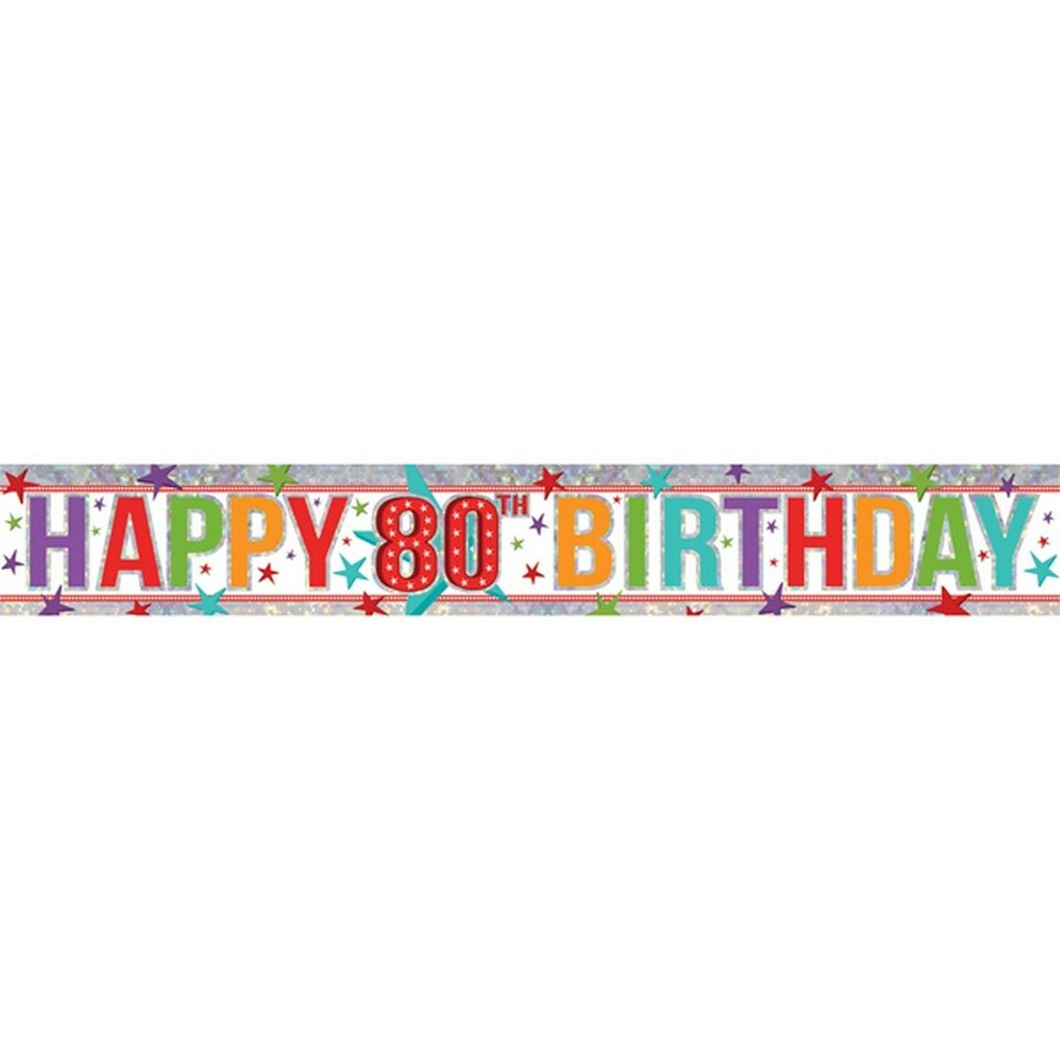 Amscan Old Age Happy Birthday Multicoloured Holographic Foil Banner - Age 80 - W2.7m