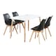 image 1 of 5PCs Dining Set - a White Halo Dining Table & Set of 4 Lorenzo Tulip Chairs with Padded Seat | Black