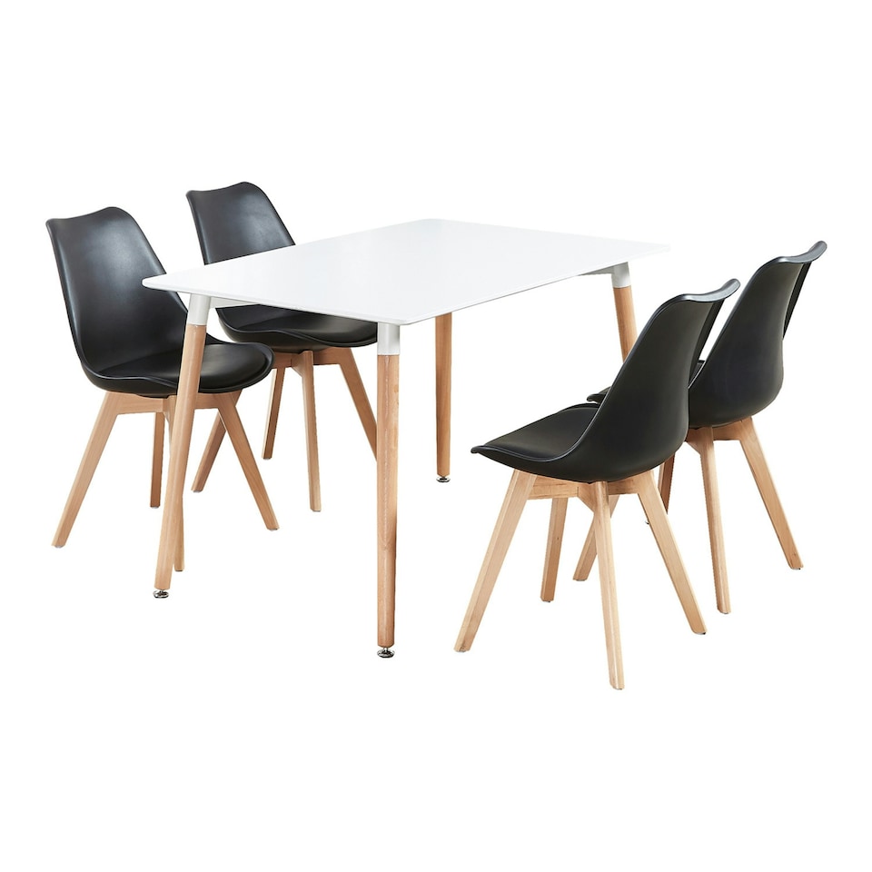 image 1 of 5PCs Dining Set - a White Halo Dining Table & Set of 4 Lorenzo Tulip Chairs with Padded Seat | Black