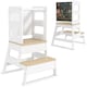 image 1 of AIYAPLAY 2 in 1 Toddler Tower w Chalkboard, Safety Rail, for Kitchen | White