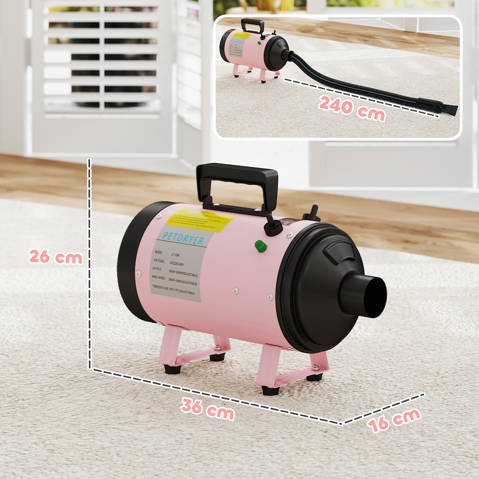 image 1 of PawHut 2200W Dog Hair Dryer with Adjustable Temperature & Velocity | Pink