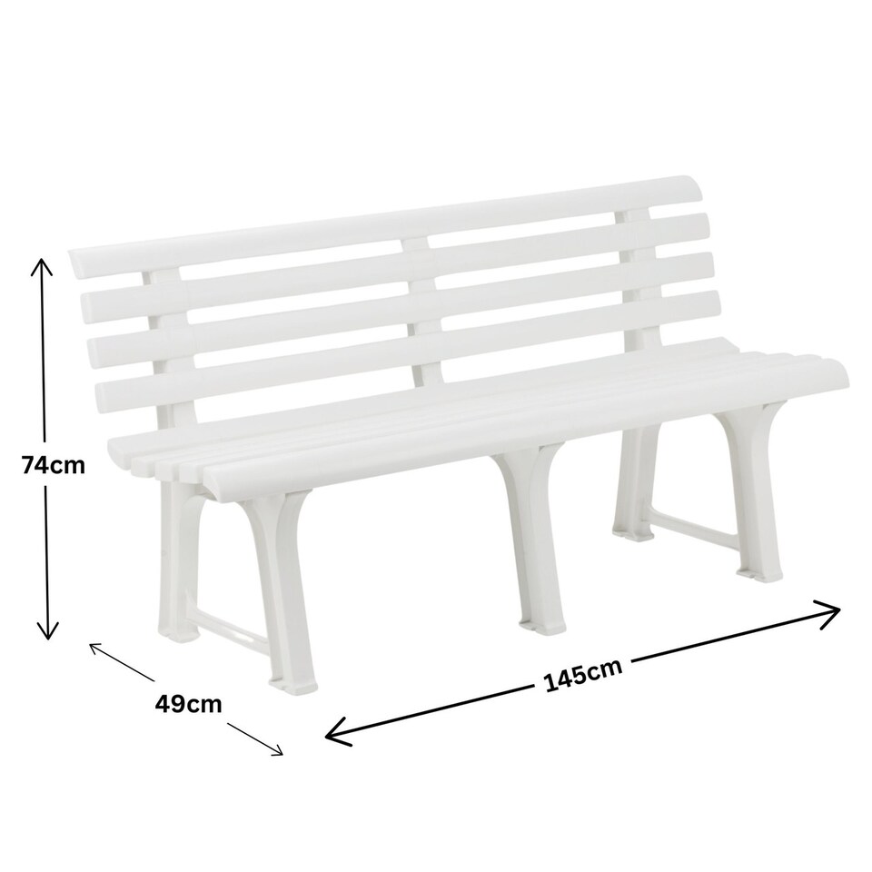 image 1 of 3-Seater Garden Outdoor Plastic Bench - 74x145x49cm | Black | 1