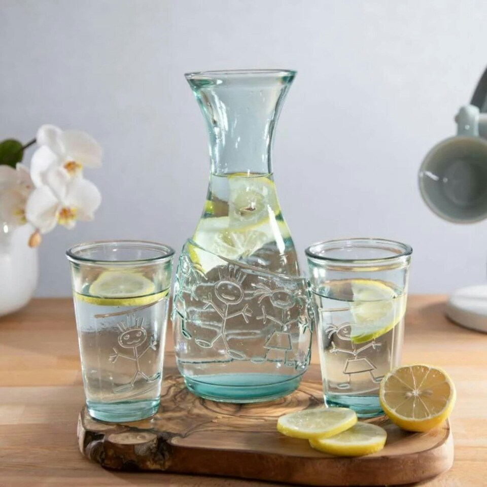 image 1 of Verano Spanish Ceramics Recycled Glass Boy & Girl Decanter - 1L