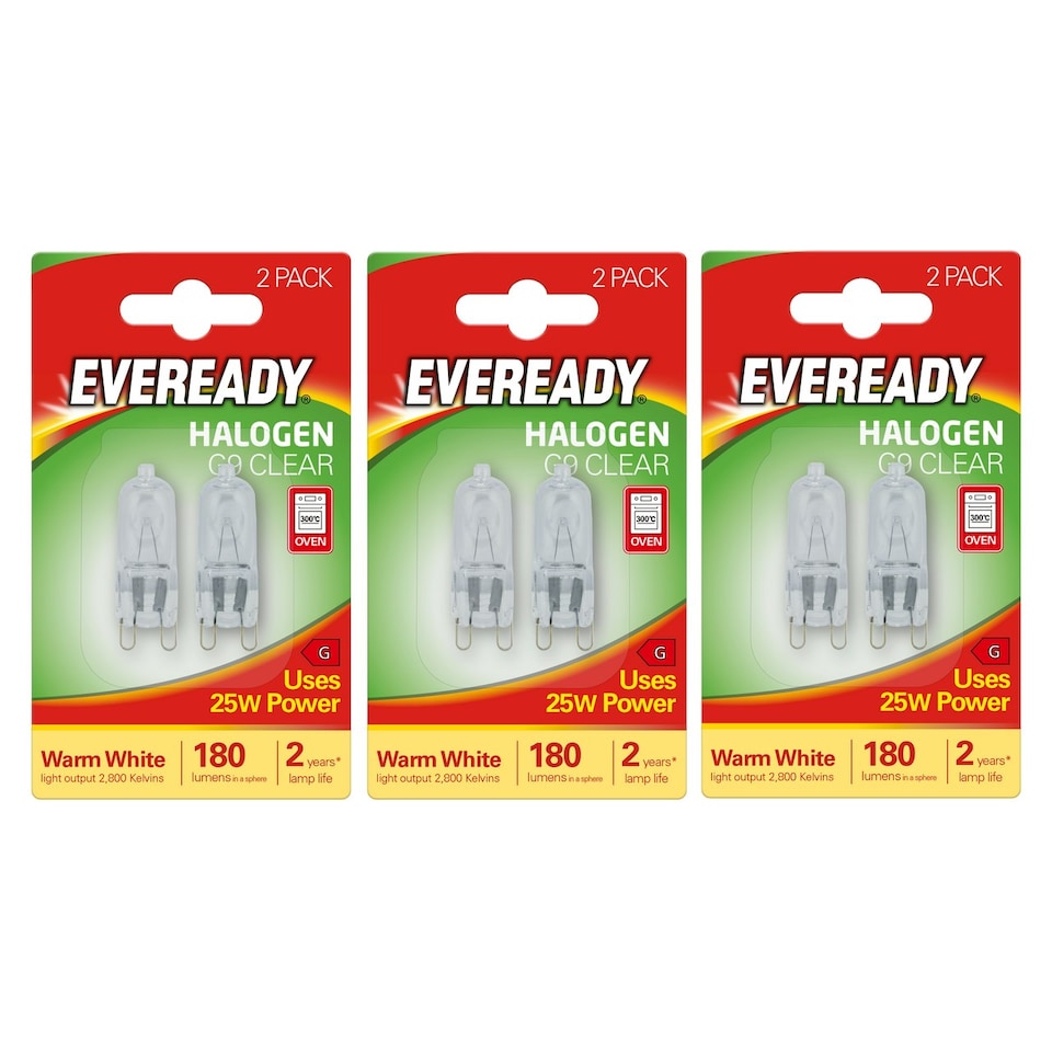 image 1 of Eveready Halogen G9 Capsule 180lm 25W 2800K (Warm White) Light Bulb - Pack of 6