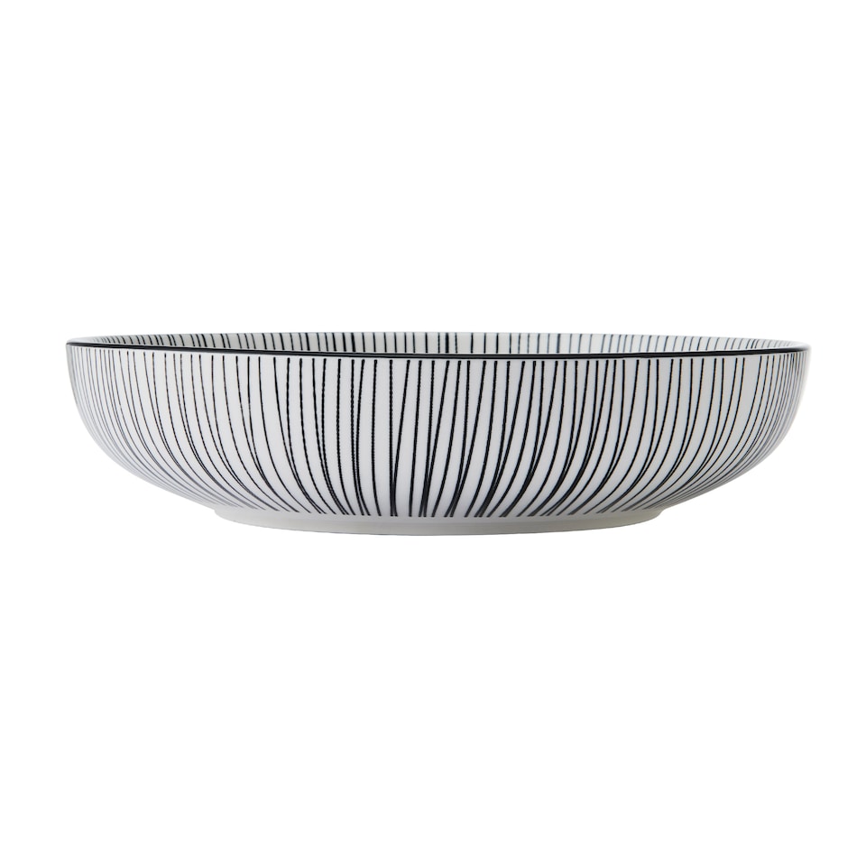image 1 of Mikasa Set of 4 Black Stripe Stoneware Pasta Bowls