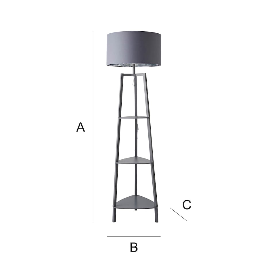 image 1 of ValueLights Hiru Grey 3 Tier Shelf Floor Lamp Grey Chrome Shade | Grey