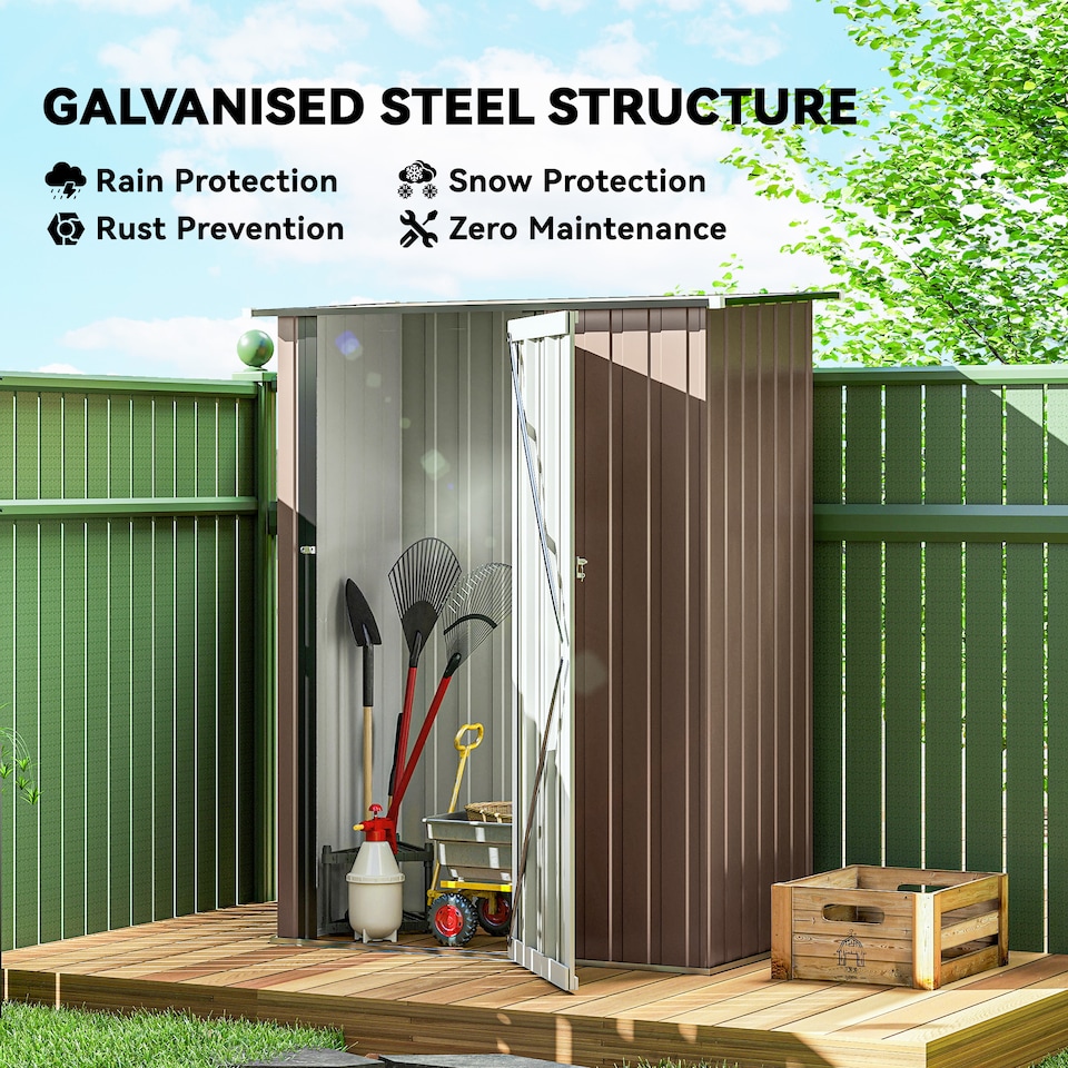 image 1 of Outsunny Outdoor Storage Shed Steel Garden Shed w/ Lockable Door Brown | Brown | 142cm x 86cm x 189cm