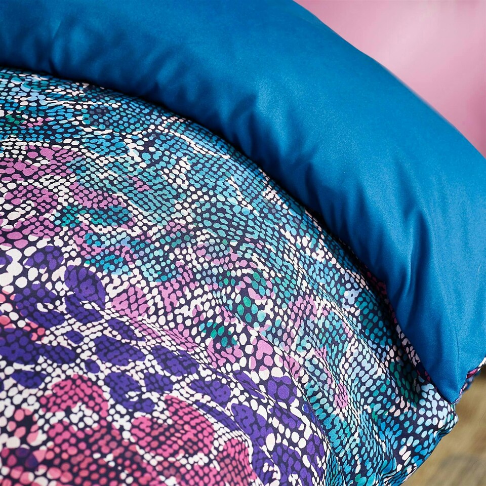 image 1 of Catherine Lansfield Satin Animal Print Teal Duvet Cover Set Multi | Single