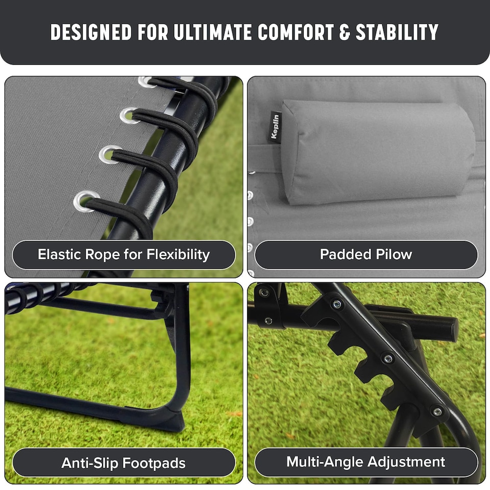 image 1 of Keplin Foldable Sun Lounger with Adjustable Back and Leg Rest 600D Oxford Fabric