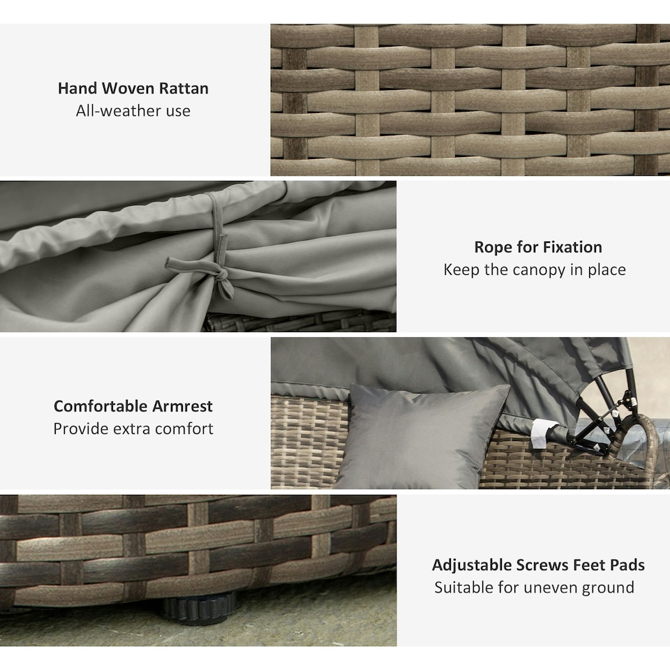 image 1 of Outsunny 5 PCs Cushioned Outdoor Plastic Rattan Round Sofa Bed Table Set Grey