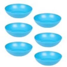 6 Unbreakable Plastic Deep Round Bowls Coloured Reusable Dinner and Picnic Plates | Blue | Blue | 6