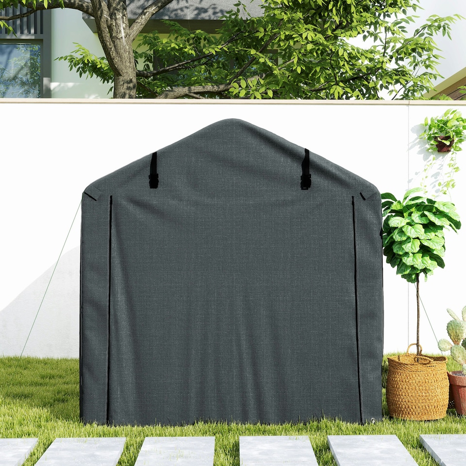 image 1 of Outsunny Garden Tool Storage Shed with Roll-up Zipper Door, Dark Grey Grey