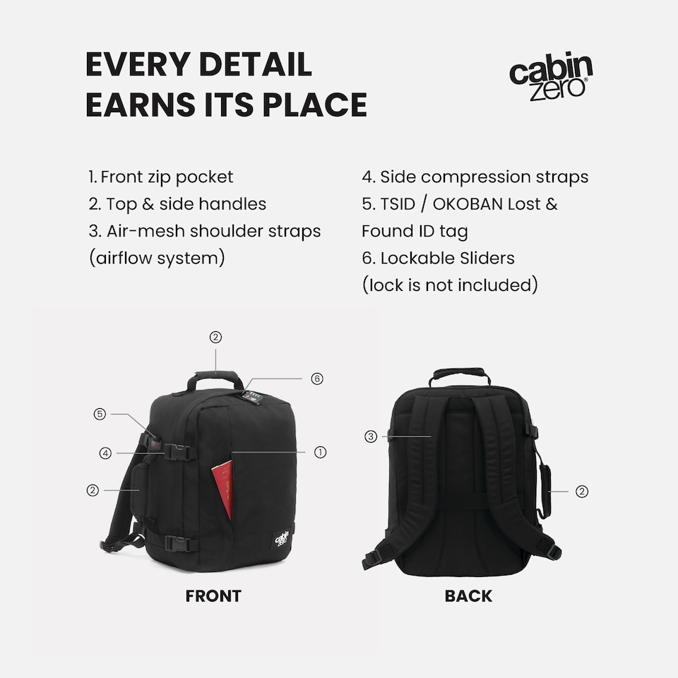 image 1 of CabinZero Classic Cabin Backpack 36L, Carry-on Approved with Lightweight Build