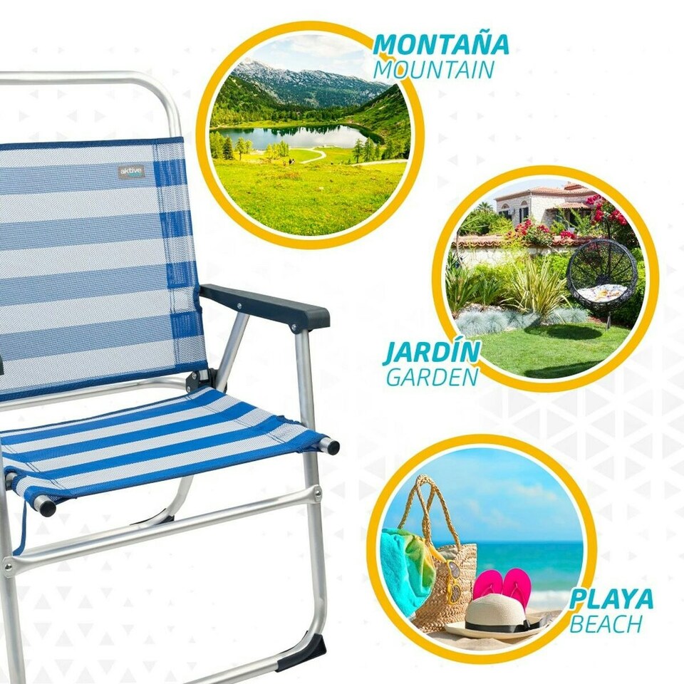 image 1 of Beach Chair Aktive Blue White 48 x 88 x 50 cm Aluminium Foldable (4 Units) N/A