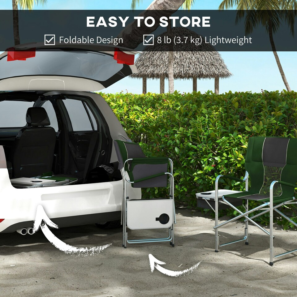image 1 of Outsunny Folding Directors Chair Aluminium Camping Chair with Cooler Bag Green