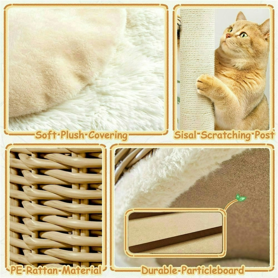 image 1 of Yaheetech 91 cm Tall Rattan Cat Tree with Natural Sisal Beige