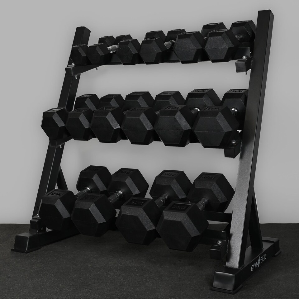 image 1 of GYM SETS 3Tier Dumbbell Storage Rack- (1 Rack | 25-35kg | 25 / 27.5 / 30 / 32.5 / 35kg / Upgraded Home Bench | +£60)