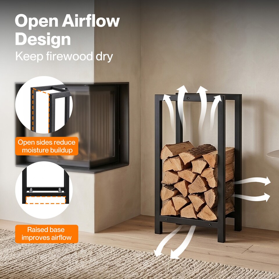 image 1 of Levede Firewood Rack Metal Outdoor Storage Log Holder Fireplace 30 x 22 x 59cm