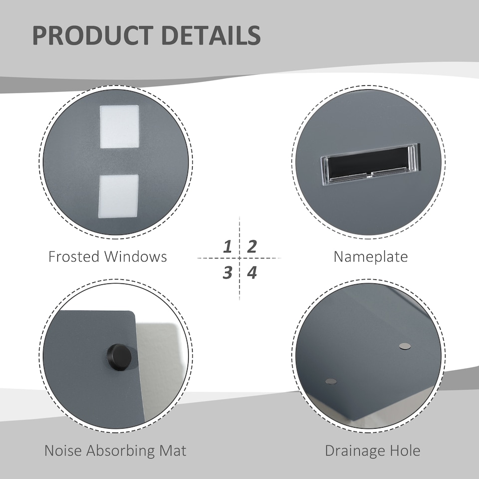 image 1 of HOMCOM Wall Mounted Letter Box, Weatherproof Post Box for Outside Wall, Modern Mailbox with 2 Keys and Nameplate, Anthracite Grey | Grey